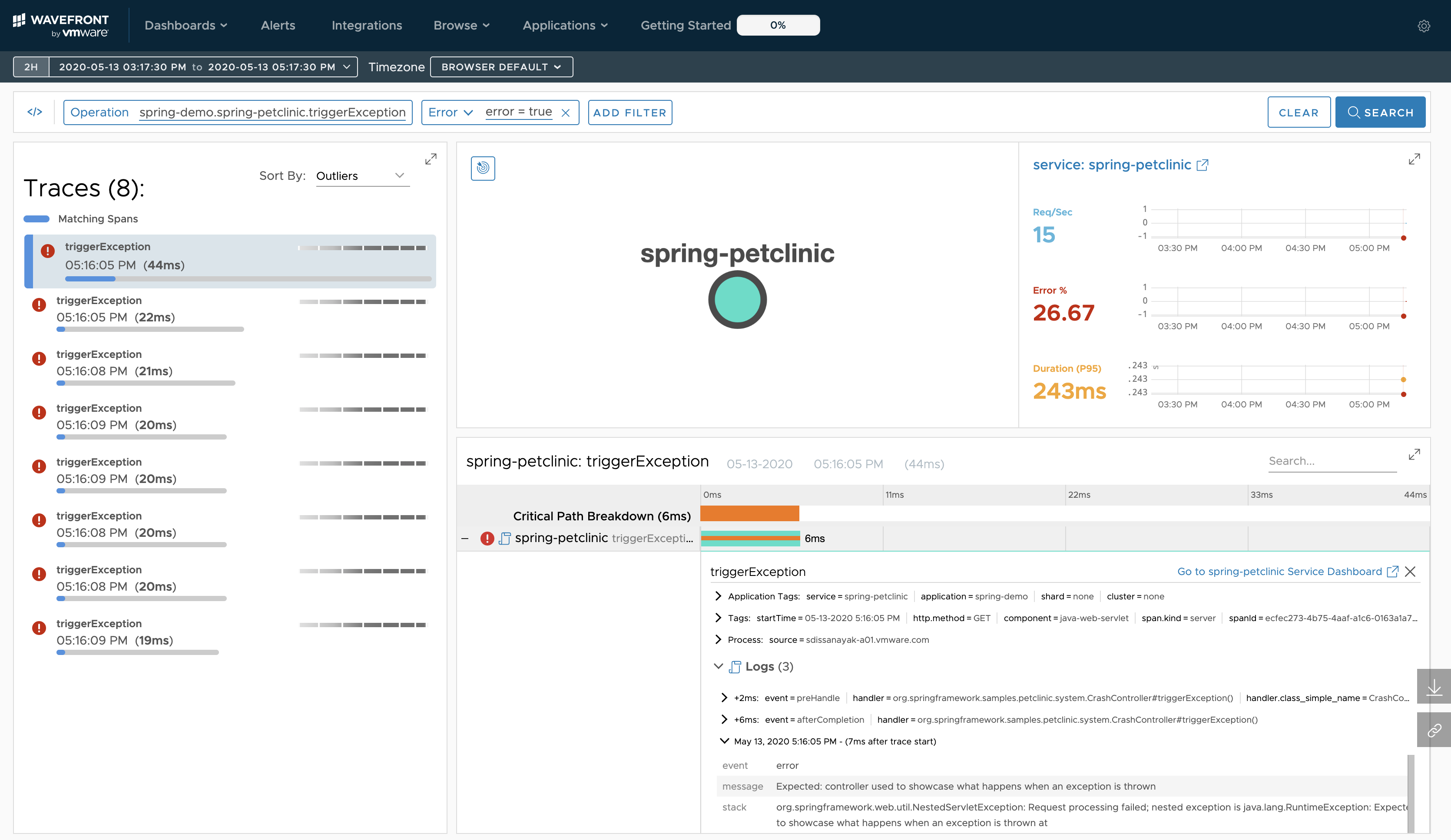 screenshot of the traces browser